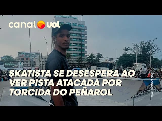 Skatista se desespera ao ver pista atacada por torcida do Peñarol